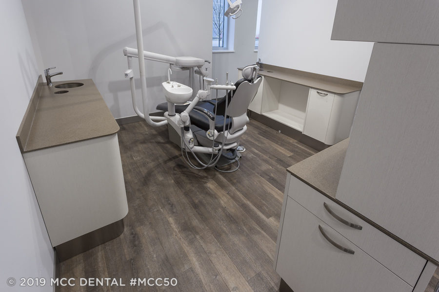 MCC Perfect Fit Dental Cabinets in Latitude North and Madeira Mist top-operatory room view